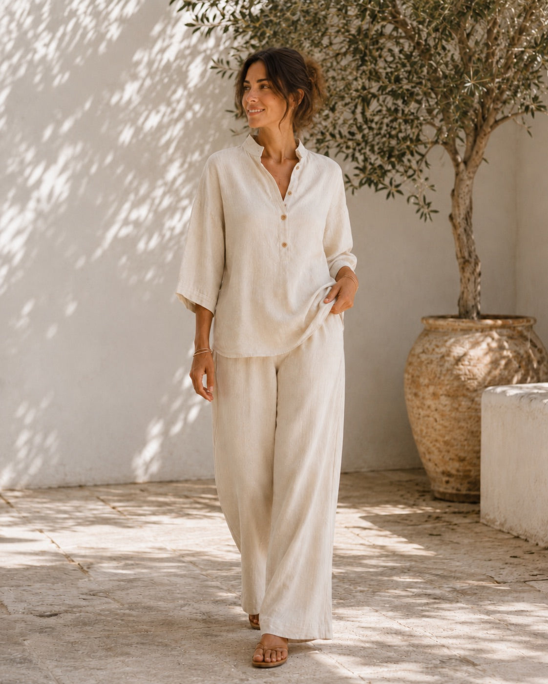 🔥60% OFF🔥Women's Batwing Sleeve Linen Cotton Two-Piece Set – Casual Shirt & Wide Leg Pants Outfit