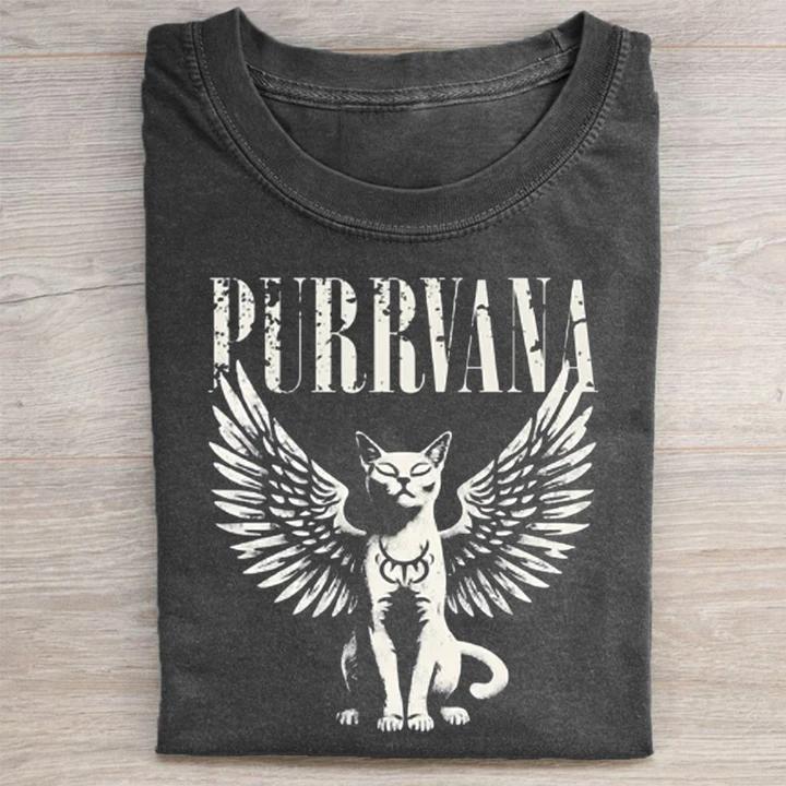 Retro Purrvana Cat With Wings Washed T-shirt