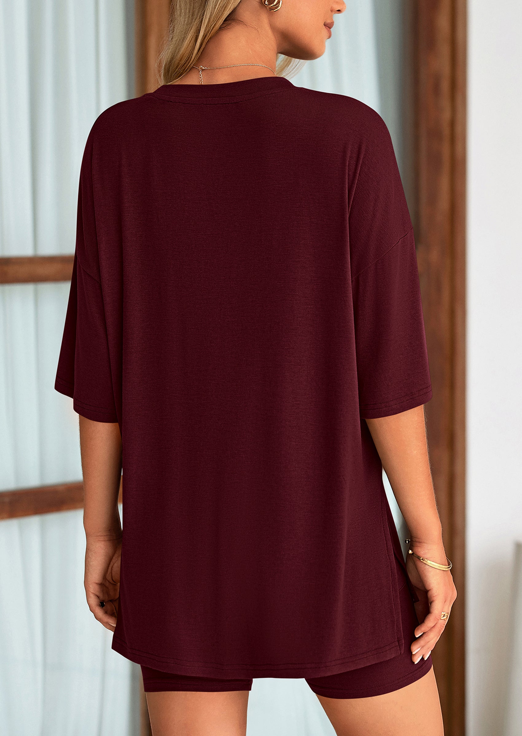 Women's Two Piece Lounge Set Summer Casual Oversized Shirts Biker Shorts Matching Airport Travel Outfit