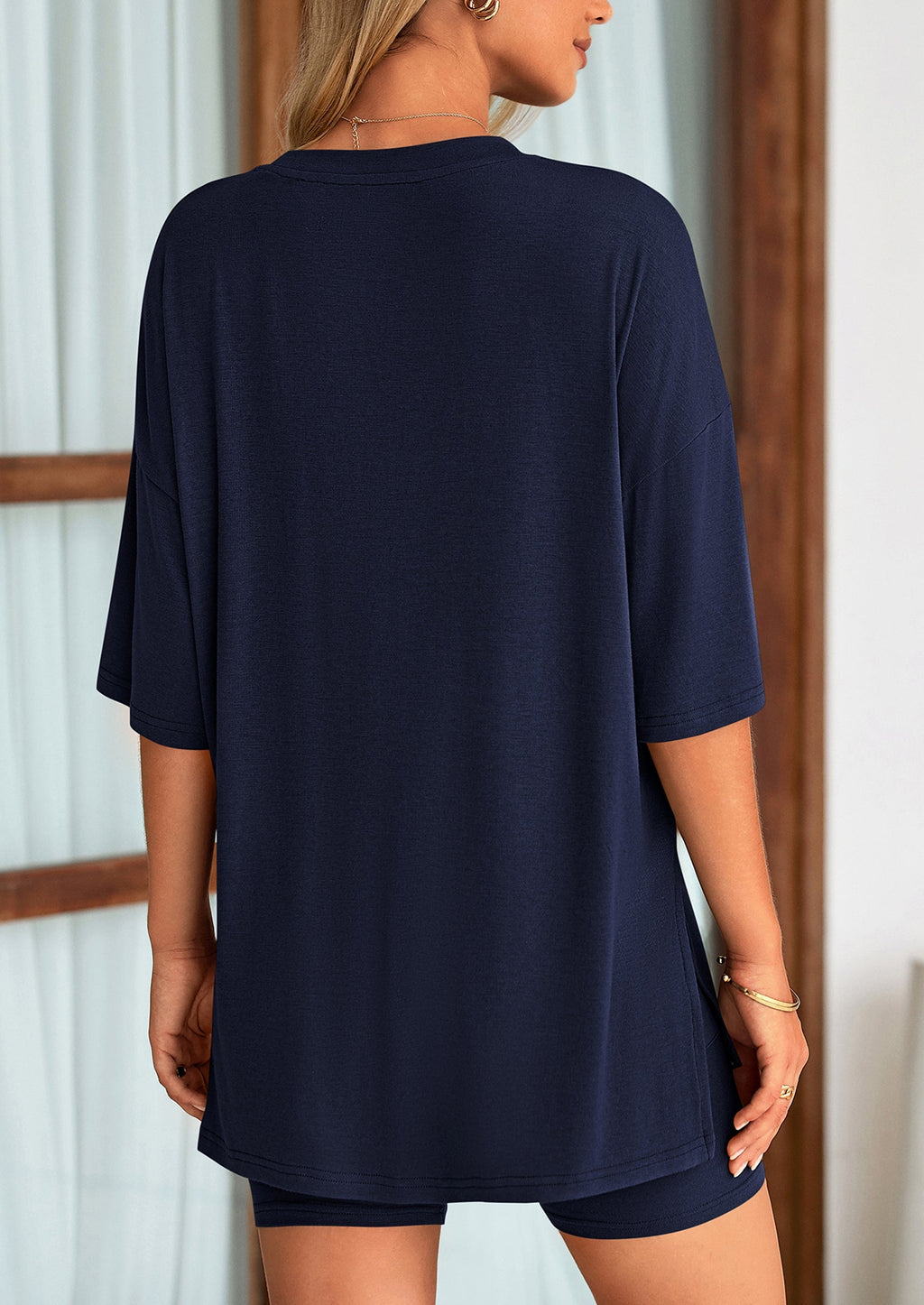 Women's Two Piece Lounge Set Summer Casual Oversized Shirts Biker Shorts Matching Airport Travel Outfit