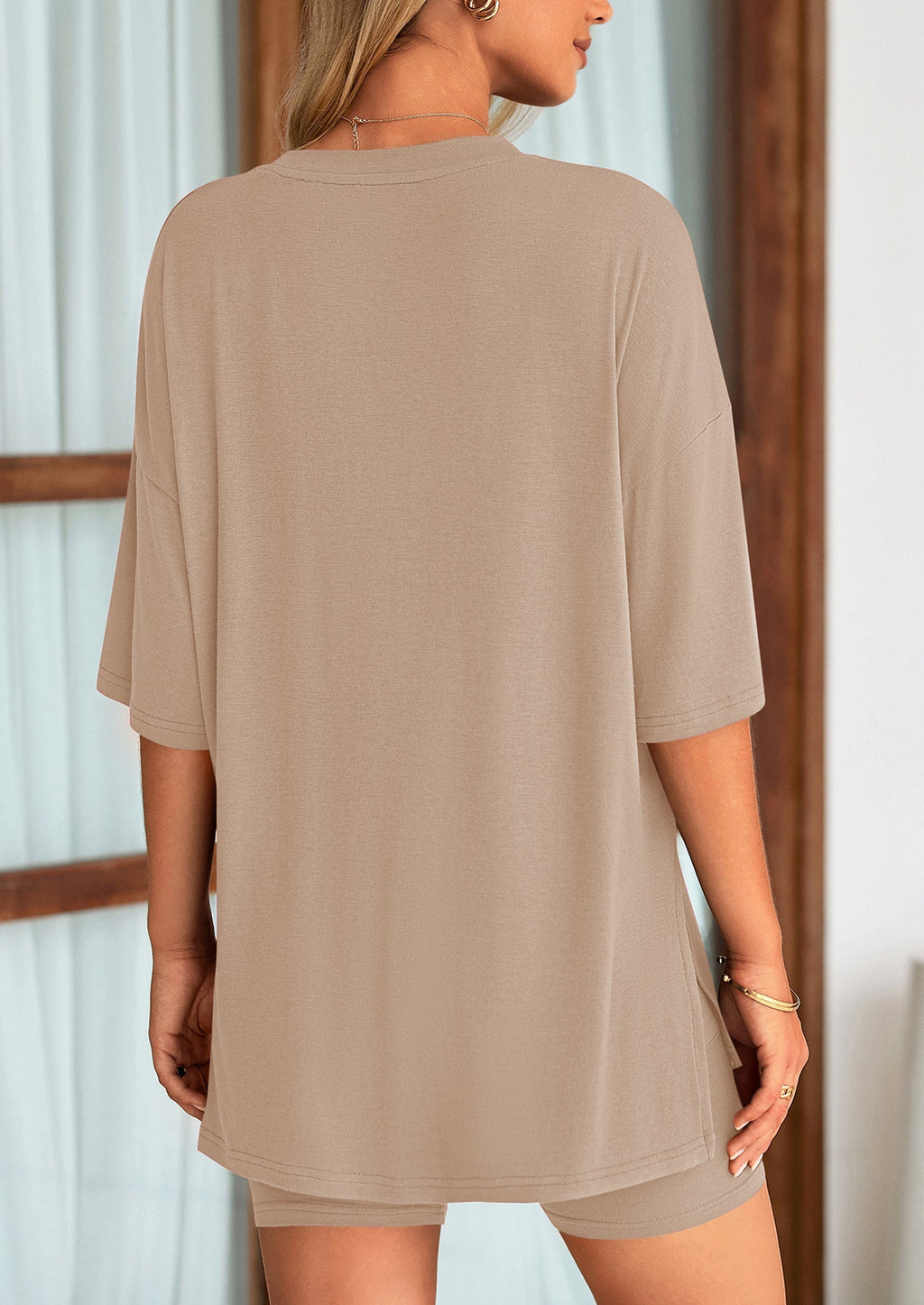 Women's Two Piece Lounge Set Summer Casual Oversized Shirts Biker Shorts Matching Airport Travel Outfit