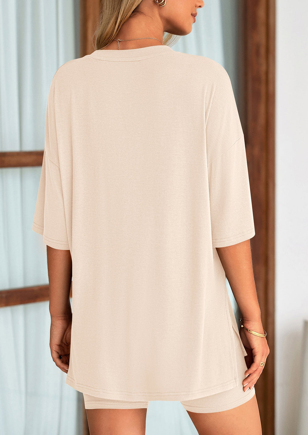 Women's Two Piece Lounge Set Summer Casual Oversized Shirts Biker Shorts Matching Airport Travel Outfit