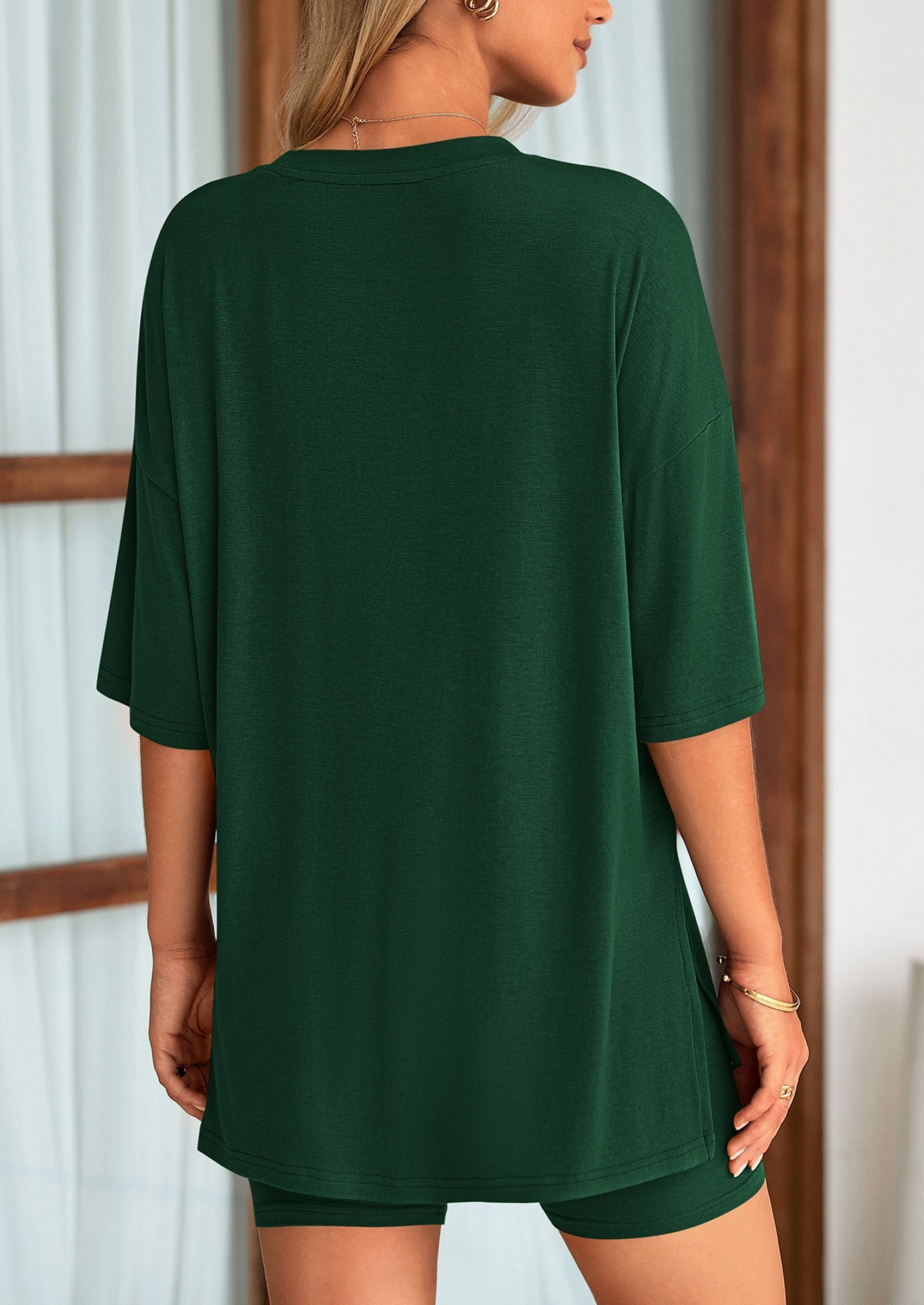 Women's Two Piece Lounge Set Summer Casual Oversized Shirts Biker Shorts Matching Airport Travel Outfit