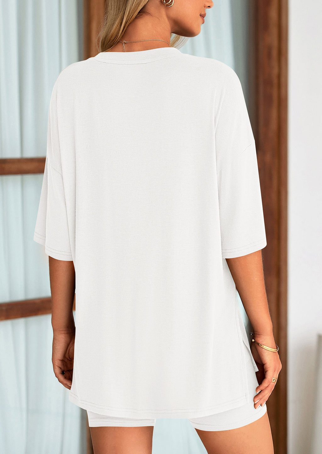 Women's Two Piece Lounge Set Summer Casual Oversized Shirts Biker Shorts Matching Airport Travel Outfit