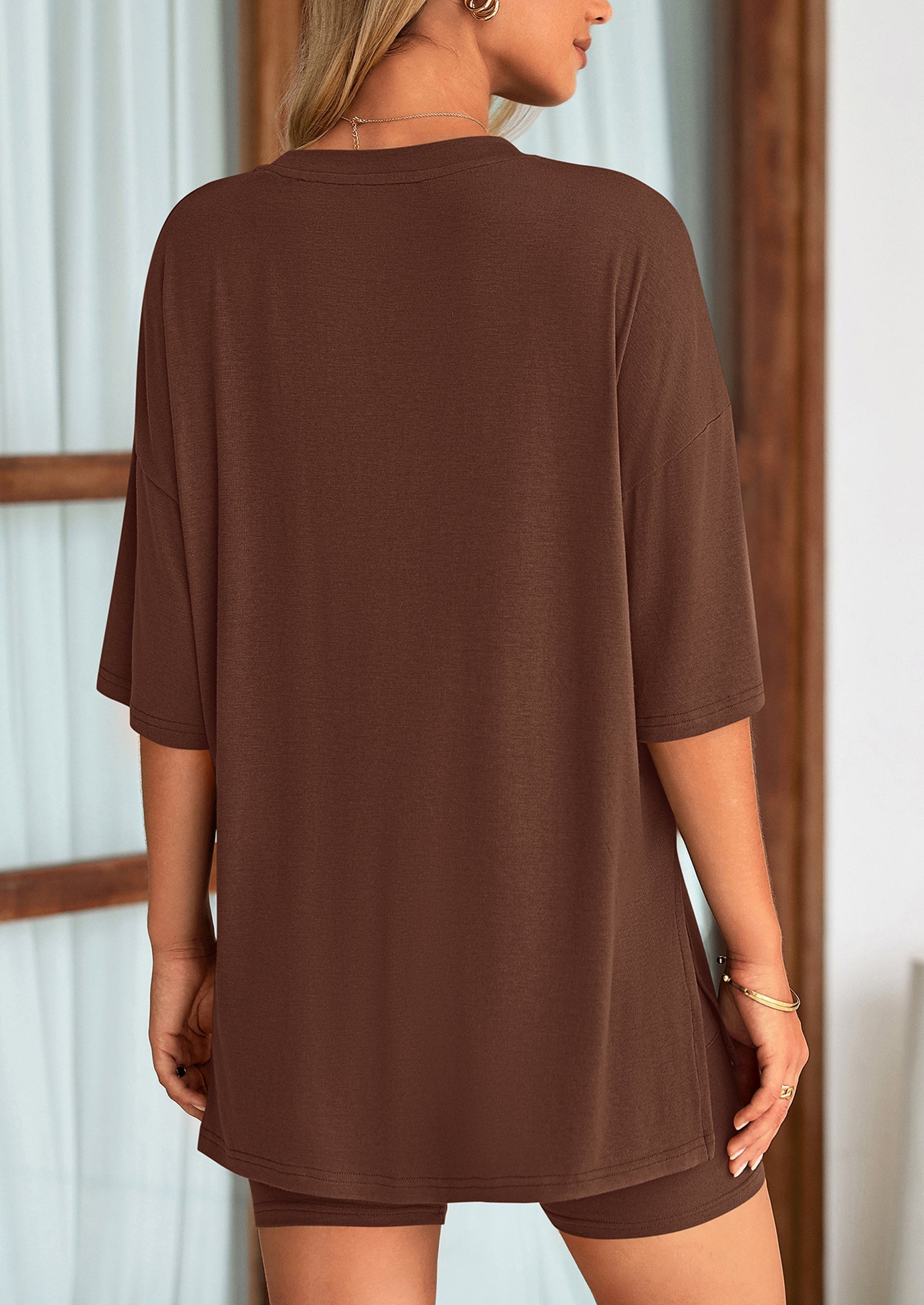 Women's Two Piece Lounge Set Summer Casual Oversized Shirts Biker Shorts Matching Airport Travel Outfit
