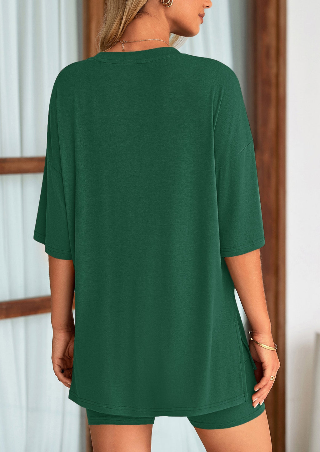 Women's Two Piece Lounge Set Summer Casual Oversized Shirts Biker Shorts Matching Airport Travel Outfit