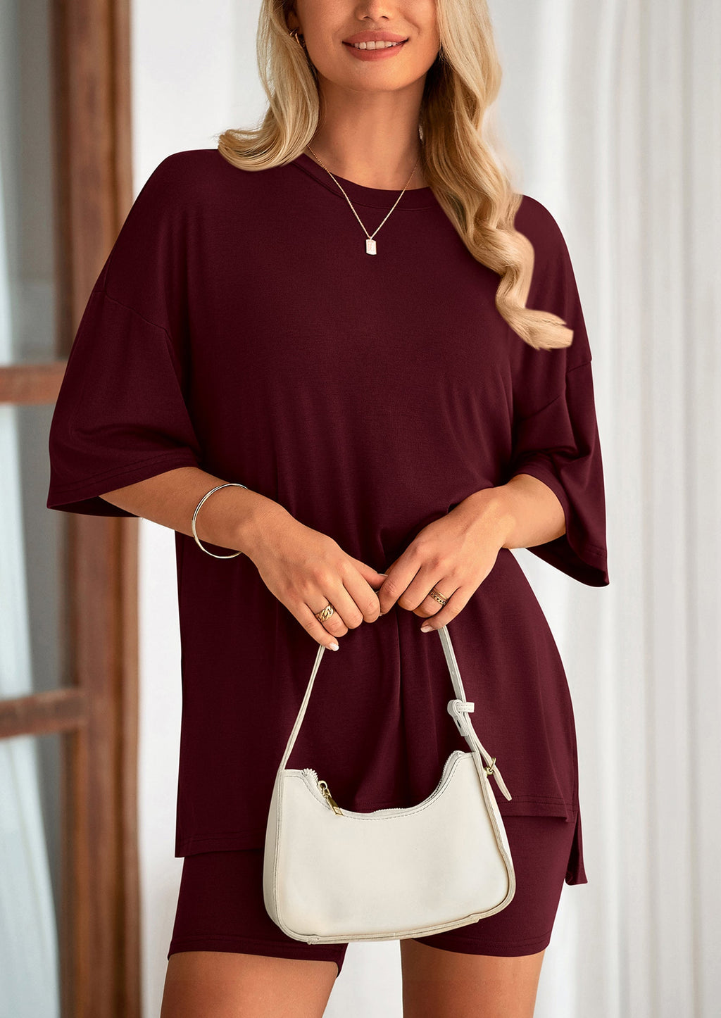 Women's Two Piece Lounge Set Summer Casual Oversized Shirts Biker Shorts Matching Airport Travel Outfit