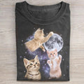 Three Cats Retro Moon Graphic T-shirt