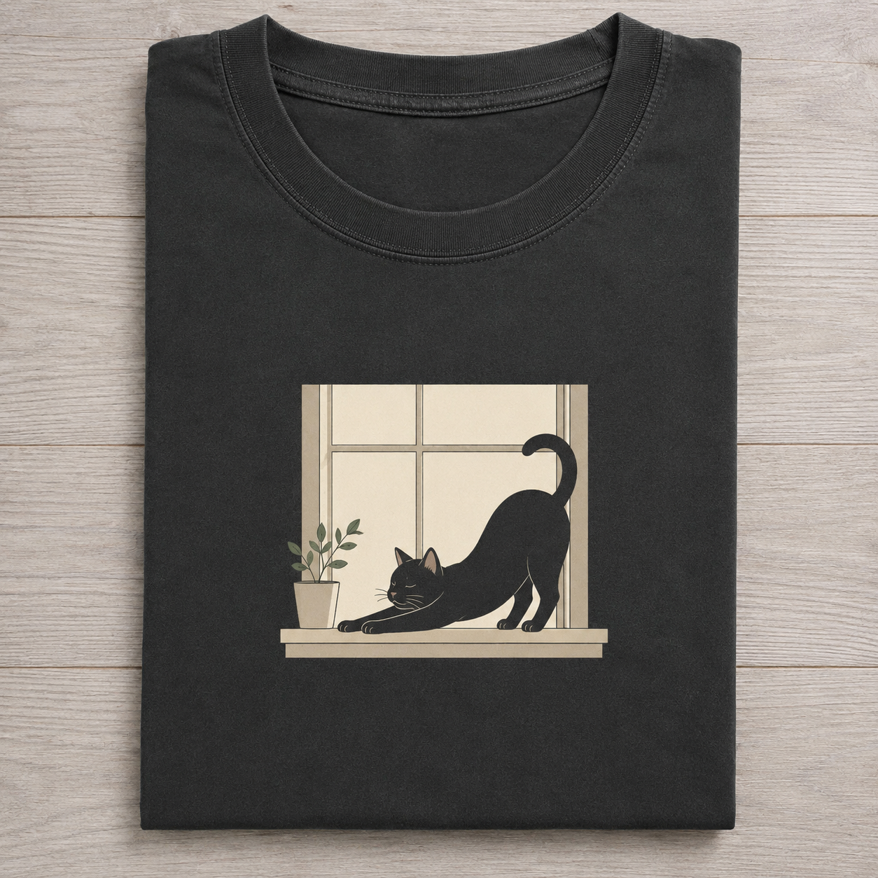Black Cat Window Stretch T-shirt