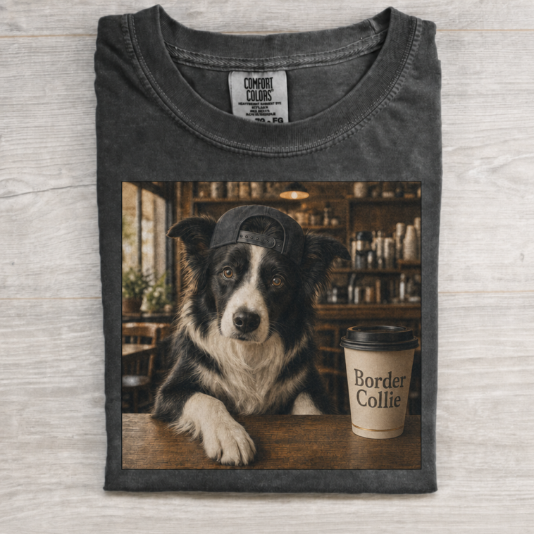 Cute Border Collie Cozy Coffee Scene T-shirt