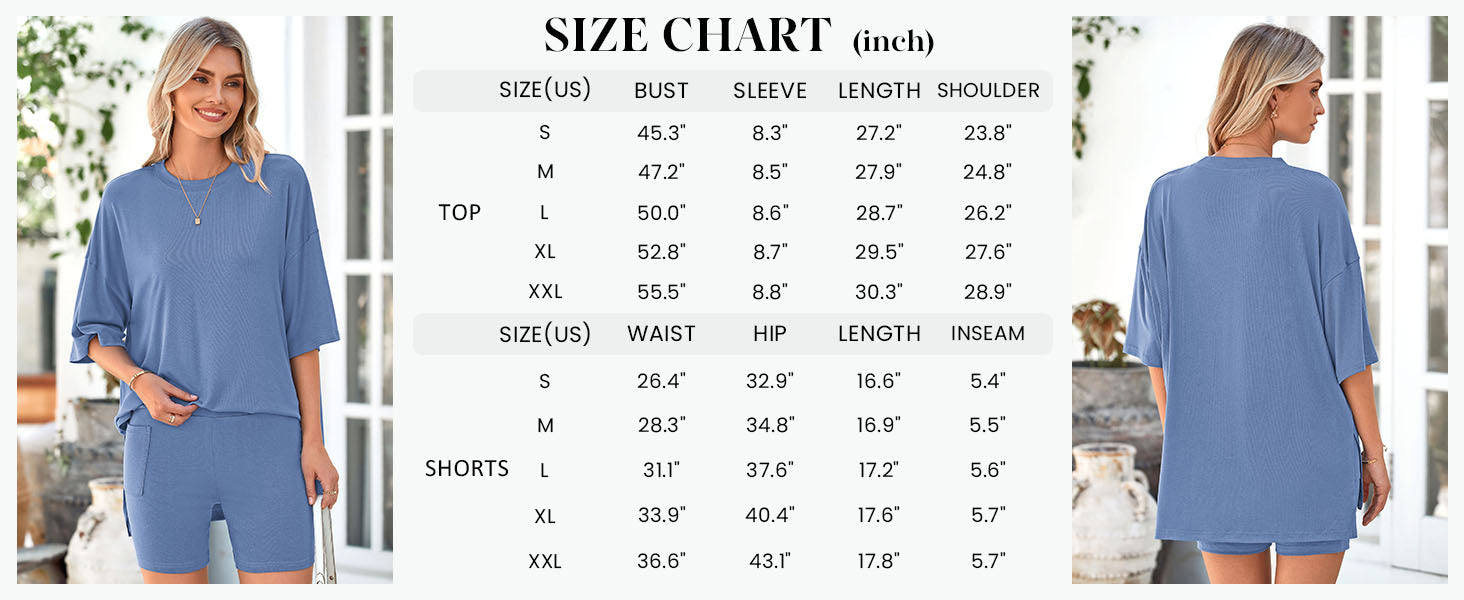 Women's Two Piece Lounge Set Summer Casual Oversized Shirts Biker Shorts Matching Airport Travel Outfit