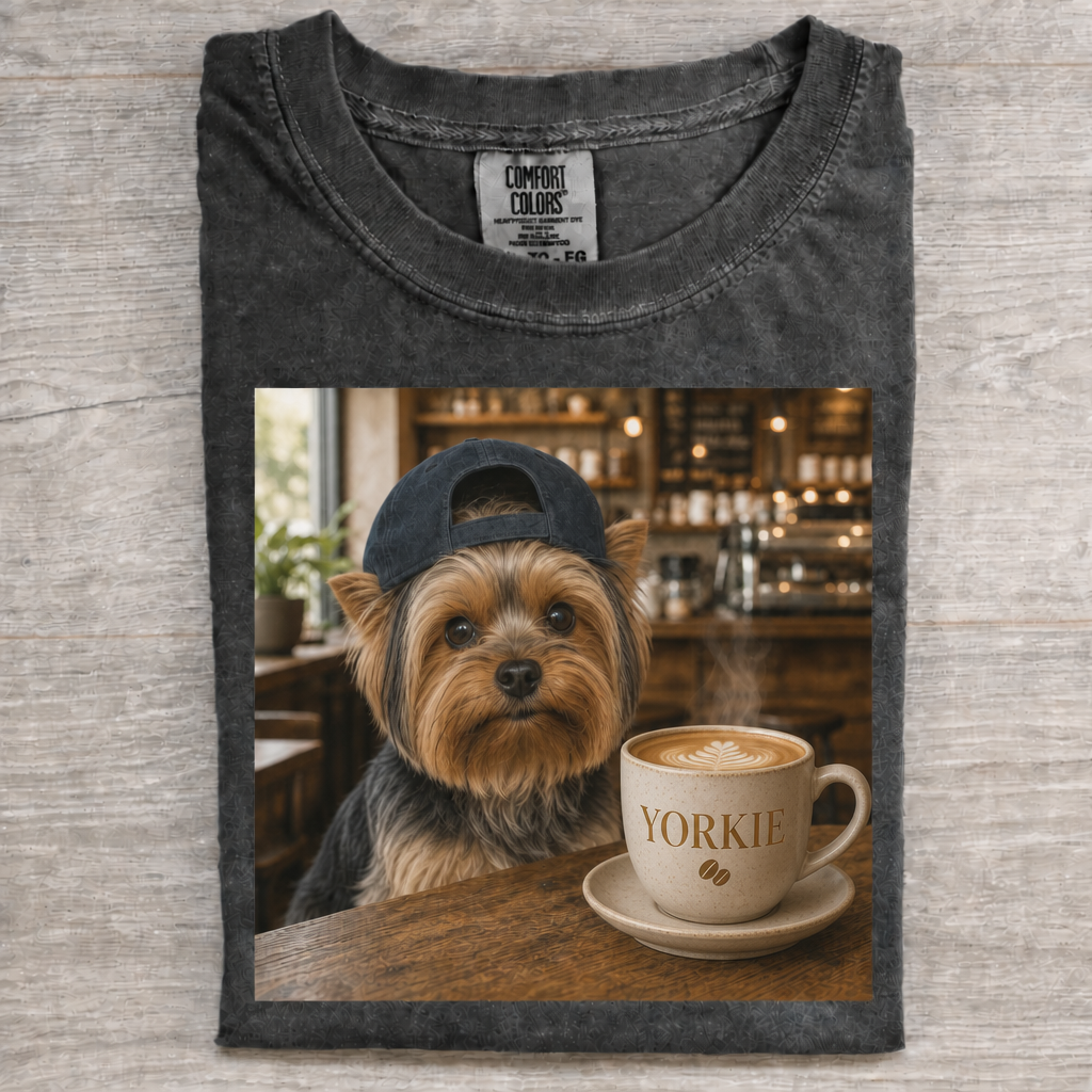 Cute Yorkie Coffee Cafe T-shirt